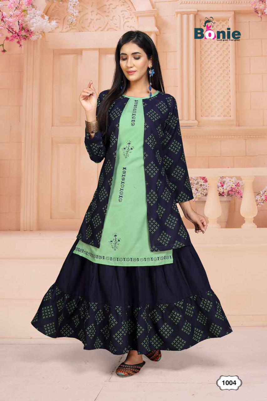 Bonie Chavi 2  Latest Fancy Regular Wear Rayon Printed Kurtis With Skirt Collection 